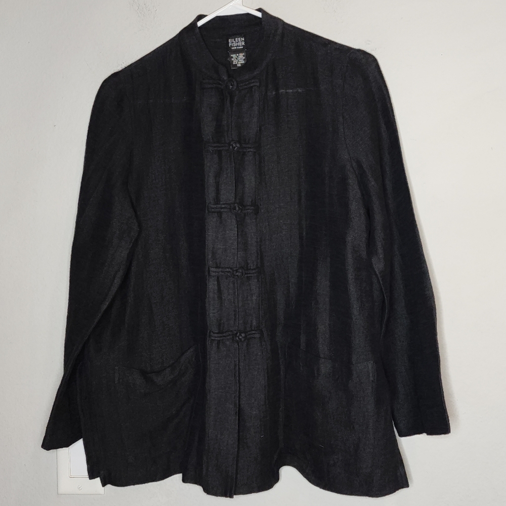 Eileen Fisher Linen Blend Black Shirt Jacket Shacket Women's Size XS Relaxed